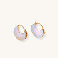18K gold plated hoop earrings with iridescent enamel coating in blue and pink tones, organic shell-like design