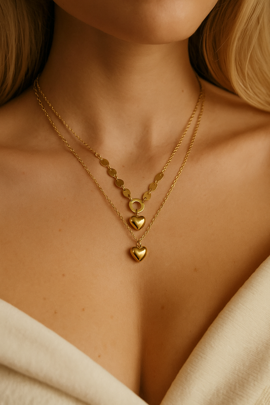 Golden Hearts Layered Necklace Set